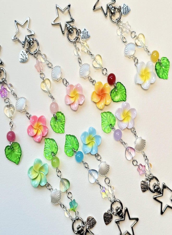 Agromusk Hibiscus Flower Keychain,Cute Tropical Y2K Floral Keychain Aesthetic Star Heart Beaded 2000s Summer Flower Beach Bag Charms Accessories Kawaii Hawaiian Decor for Women Gifts(Pink) - Image 3
